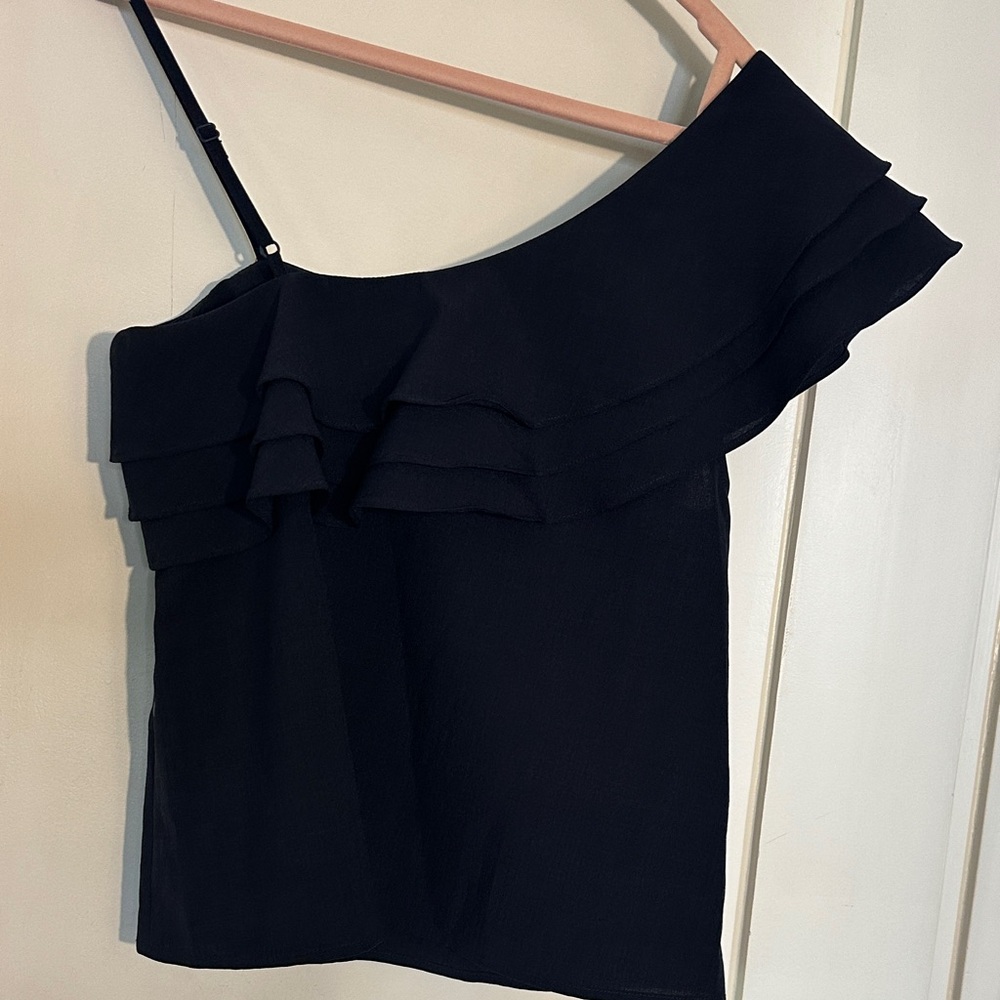 Navy One-Shoulder Ruffle Top - Picture 6 of 6